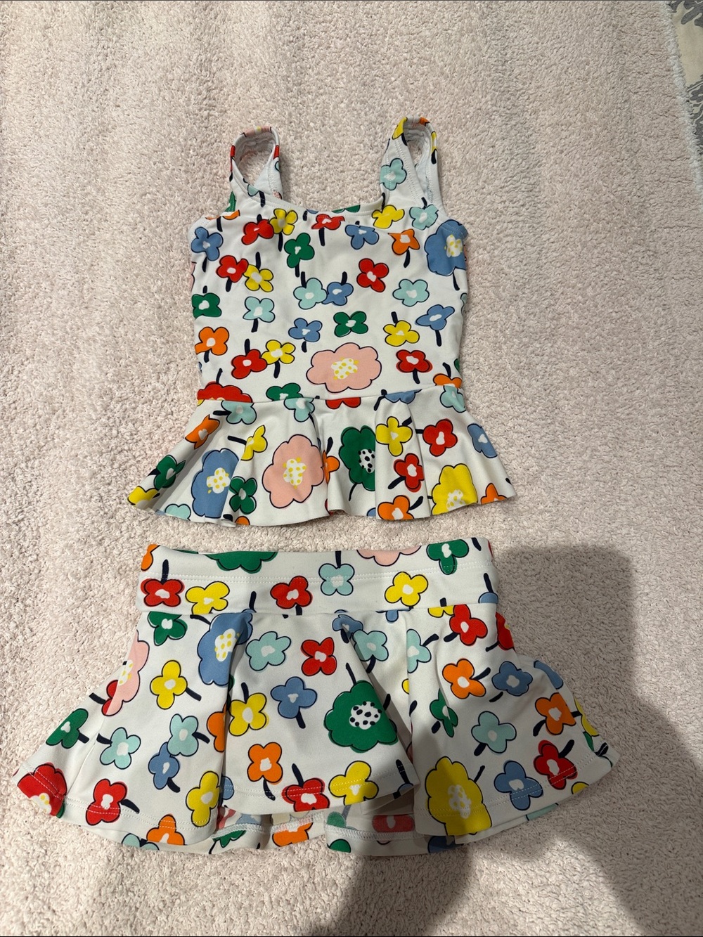 Girls White Floral Peplum swim suit